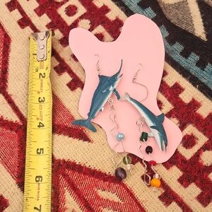 Unique Fish Design Earrings with Multicolor Beads
